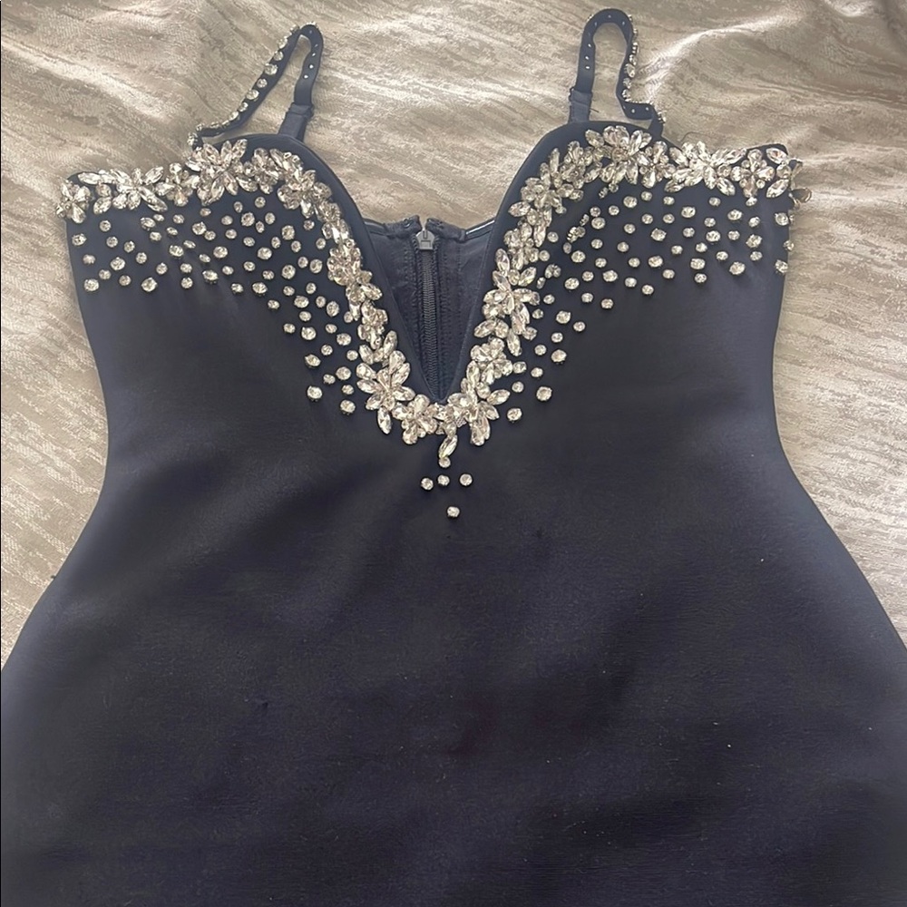 Elegant Black Dress with Silver Embellishments